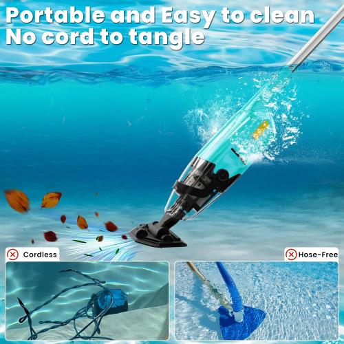 Green EFURDEN Pool Vacuum for Above Ground Pool, Cordless Handheld Rechargeable Pool Cleaner with Running Time Up to 60 Minutes for Sand and Debris, Ideal for In-Ground Pools, Spas, and Hot Tubs (Green)