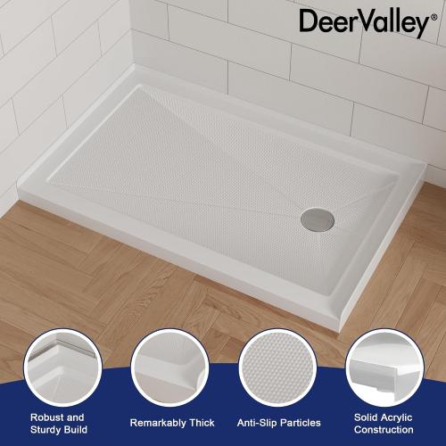 Shower Base in White with Single Threshold, Right Drain Location, Rectangle Acrylic Alcove Shower Pan for Bathroom, Non-slip
