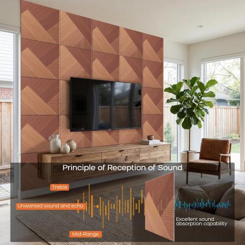 BUBOS Self-Adhesive Acoustic Wall Panels,6 Pack Wood-Pattern Soundproof Wall Panels, Total Size 70.8 x 47.2 Inches Decorative Sound Absorbing Panels for Studio, Home,Deep Diamond Weave
