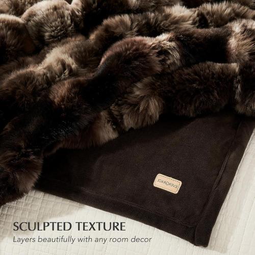EverGrace Ultra Soft Luxury Fluffy Faux Rabbit Fur Throw Blanket, Thick Warm Bubble Throw for Bed, Cozy Plush Reversible Blankets for Couch, Chair, Sofa, Mocha Brown, 50x60 Inches