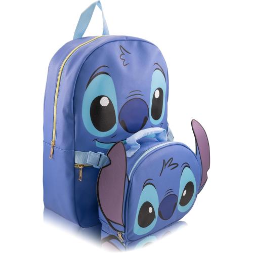 Disney Stitch Backpack With Lunch Box for Girls | Stitch Insulated Lunch Bag Lunch Box for Girls, Boys, Toddlers | Stitch Blue Backpack for School and Reusable Lunchbox (Damaged hole )