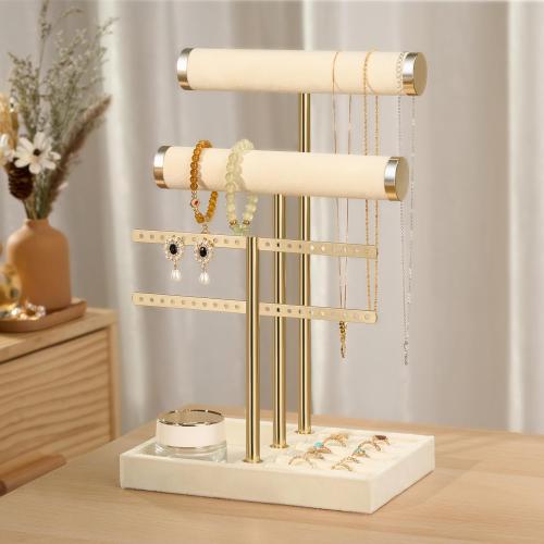 3 Tier Bracelet Holder Display - Detachable T Bar Beige Velvet Bracelet Holder, Jewelry Holder Organizer for Bracelet, Necklace, Earrings, Rings