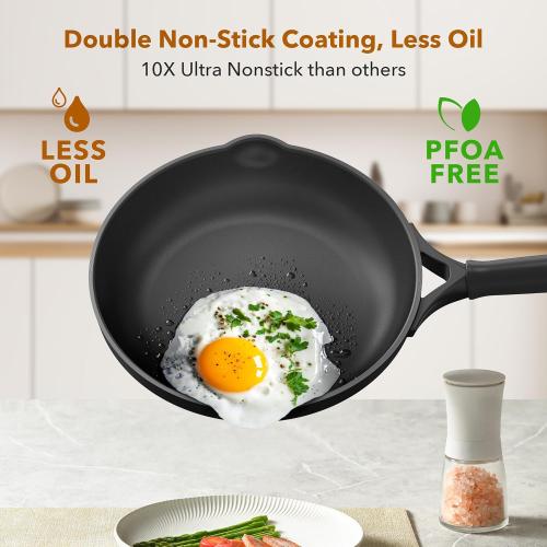 PekGema Nonstick Frying Pan 10 Inch, Non Stick Skillet Omelette Pan, Induction Skillet, Compatible with All Stovetops, PFOA PFAS Free