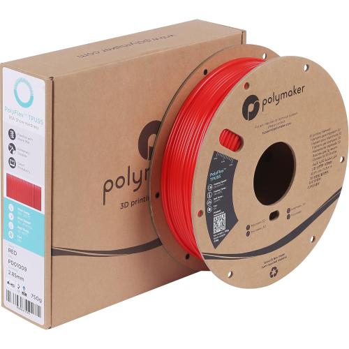Red Polymaker TPU Filament 2.85mm Red, 0.75kg Shore 95A Flexible 3D Printer Filament 2.85mm - PolyFlex TPU95 3D Printing TPU Filament 0.75kg Red Soft Flexible Filament