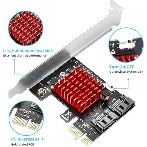 ELUTENG PCIE SATA Expansion Card 2 Port PCIE to SATA Card 6Gbps SATA 3.0 Controller PCI Express X1 Expansion Card with Low Profile Bracket for Desktop PC Support SSD HDD