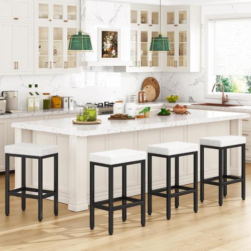 26 Inch Counter Height Bar Stools Set of 4, Fabric Barstools HBS514W-2 | White Kitchen Barstools with Metal Leg, Modern Bar Stool Chairs for Kitchen Island Counter Breakfast Bars Living Room Party