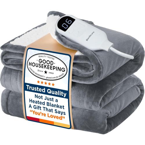 Bedsure Electric Blanket Full Size - Soft Flannel Heated Blanket Full, GentleSoft Fast Heating with 10 Time Settings & 6 Heat Settings, Warm Gift for Grandma (72x84 inches, Grey)