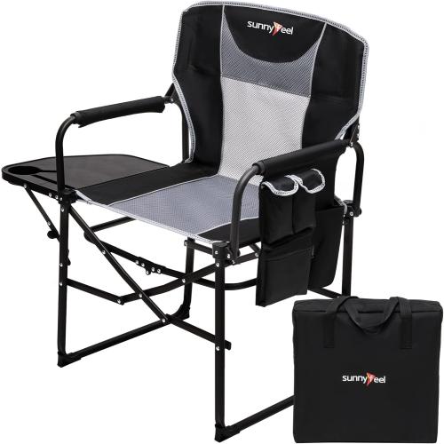 SUNNYFEEL Camping Directors Chair, Heavy Duty,Oversized Portable Folding Chair with Side Table, Pocket for Beach, Fishing,Trip,Picnic,Lawn,Concert Outdoor Foldable Camp Chairs