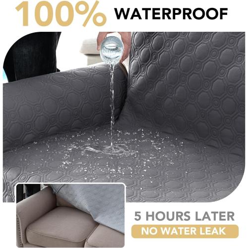 H.VERSAILTEX 100% Waterproof Sofa Cover Thick Durable Slipcover Furniture Protector Washable Couch Cover with Non Slip and Elastic Straps for Kids, Dogs, Pets(XL Sofa, Grey)