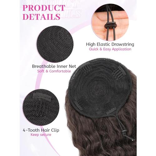 Size 12 Color Brown Isaic Ponytail Extension 12 Inch Long Wavy Curly Ponytails Drawstring Ponytail for Black Women Dark Brown Pony Tails Hair Extensions Synthetic Hairpiece for Daily Use