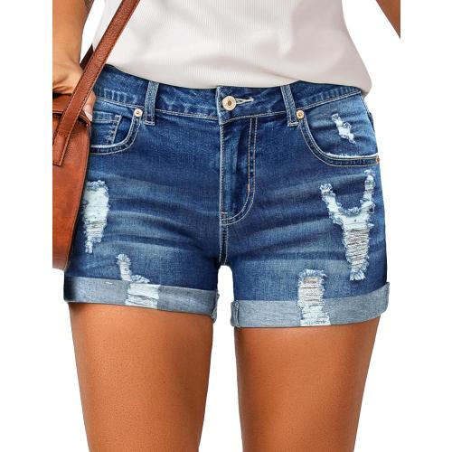 Size S LookbookStore Women's High Waisted Rolled Hem Distressed Jeans Ripped Denim Shorts