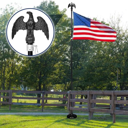 Shimeyao 2 Pack 8 ft Indoor Flag Pole Set with Base and Eagle Topper Telescoping Heavy Duty Flagpole with Stand Holder for Office Hall City, American Flag Not Included(Black,Aluminum)