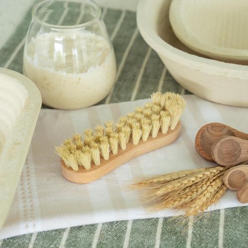 Bulka Banneton Natural Cleaning Brush for Wood Pulp Sourdough Proofing Baskets - Ergomonic Beechwood Handle & Agave Bristles, Medium Firmness Long & Short Bristles for Efficient Cleaning