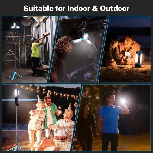 OGERY Rechargeable 10000mAh Camping Light with Stand 6.5 ft Max Height, Cordless Work Light with 3 LED Lamp Heads, 2200 Lumens Camping Essentials Gear Emergency Flashlight with Detachable Tripod
