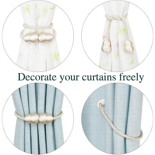 Magnetic Curtain Tiebacks 2 Pack Rope Decorative Curtain Tie Backs Elegant Curtain Holders for Drapes Outdoor Window Treatment Holdbacks, Beige