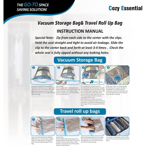 20 Pack Vacuum Storage Bags, Space Saver Bags (4 Jumbo/4 Large/4 Medium/4 Small/4 Roll) Compression for Comforters and Blankets, Sealer Clothes Storage, Hand Pump Included