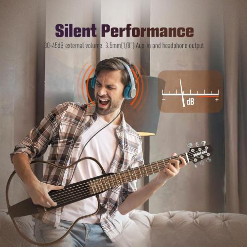 SONICAKE Acoustic Electric Travel Guitar, Portable Practice Guitar Kit, Solid Mahogany Body, Easy Assemble Frames, Multi Body-Shape Sim Rechargeable Preamp, Gig Bag, All Accessories QGT-01