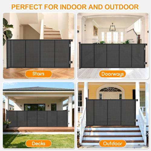 EZIGO 120 Inch Retractable Baby Gates, 41 Inch Extra Tall Retractable Gate | Reinforced Retractable Dog Gate with Rods, 10 FT Extra Long Mesh Pet Gate for Stairs Hallways Doorway Indoor Outdoor, Black