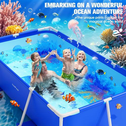 BLUE 7X48X24 Above Ground Pool, 2025 Upgraded Frame Deep Swimming Pool, Rectangle Family Pool, Large Above Ground Pool Easy Set, 7ft x 48in x 24in Outdoor Pool, Backyard Pool for Kids, Adults