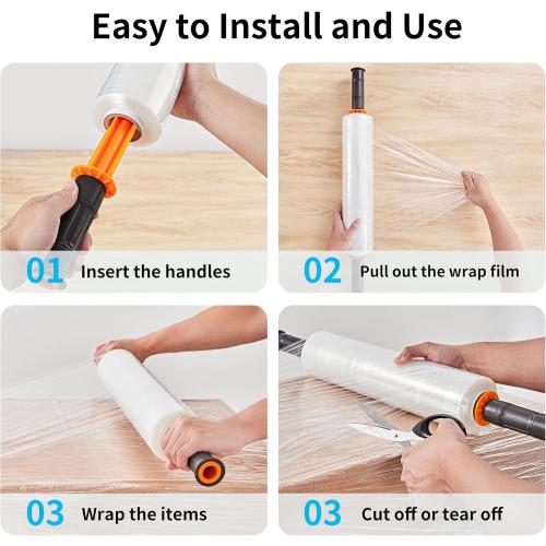 JARLINK Stretch Film, 15 Inch x 1000 Feet Shrink Wrap for Pallet Wrap, Industrial Strength Stretch Wrap with Handles, Moving Wrapping Plastic Roll, 60 Gauge, 2 Pack, Clear