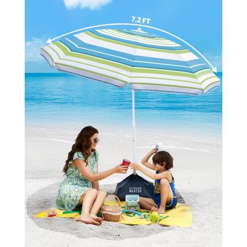 OutdoorMaster 7.2ft Beach Umbrellas for Sand with Sandbag & Anchor | 7.2ft Adjustable Umbrella for Beach, Wind Resistant, Portable UPF50  Sunshade with Carry Bag for Patio