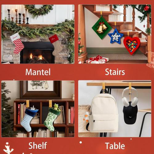 Garland Hangers for Mantle,Heavy Duty No Drill Fireplace Stocking and Garland Hanger,2-in-1 Adjustable Stocking Hangers for Mantle,Sturdy Metal Stocking Holders for Christmas Decorations(3pcs)