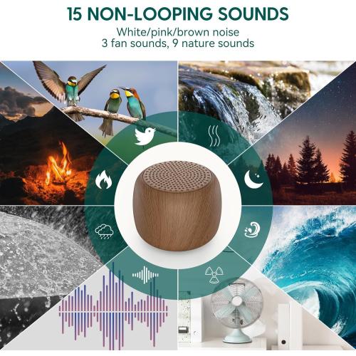 Babelio White Noise Sound Machine for Adults Kids Baby, Mini, 15 Non-looping Sounds, Timer, Memory Function, Easy to Pocket and Travel Wood 2 Pack