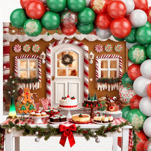Mocsicka Gingerbread Christmas Backdrop Christmas Candy Cane Party Background Decorations Gingerbread House Family Holiday Party Photography Decorations Props (7x5ft)