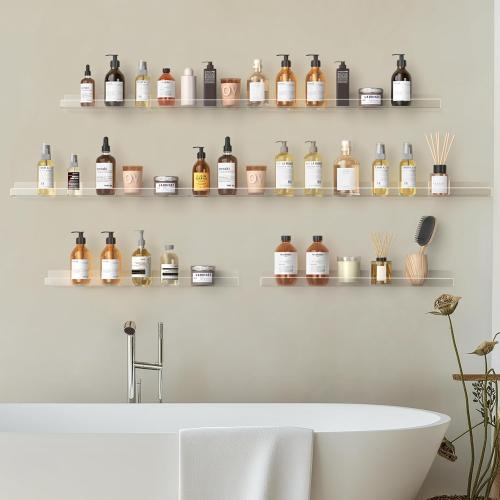 36 Inches Clear Acrylic Floating Shelves Wall, Bookshelf for Kids, Nursery Book Shelves, Magazine Rack, Picture Ledge Shelf for Photo Frames Vinyl Records, Pack of 8