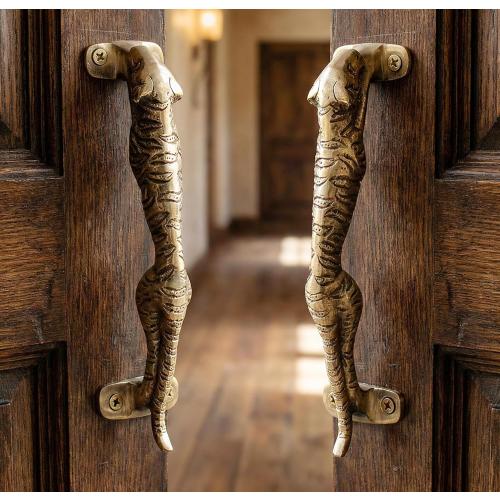 eSplanade - 7.5 Jaguar/Tiger Brass Door Handle Set of 2 - Home Decor - Door Pull - Accessories