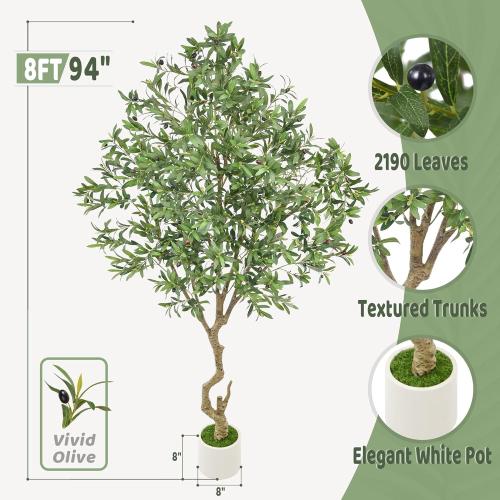 Roselywed Artificial Olive Tree 8FT with 2190 Leaves & White Planter Realistic Tall Large Fake Faux Silk Plant 94 Inch for Indoor Home Office Porch Mall Restaurant Hotel School Decor Housewarming Gift