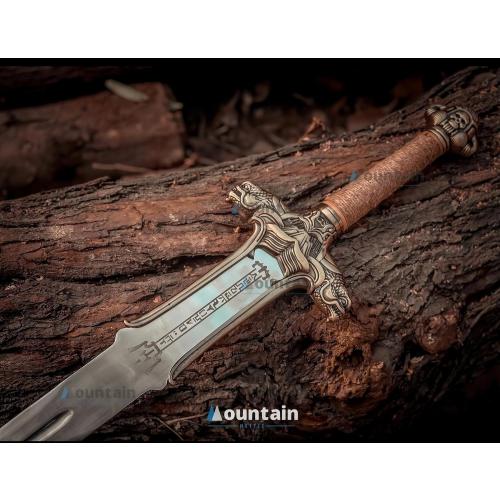 Mettleive | Conan The Barbarian Father Sword Full Tang Conan Real Atlantean Barbarian Destroyer Conquering Double Edge Two Sided Cold Steel Sword