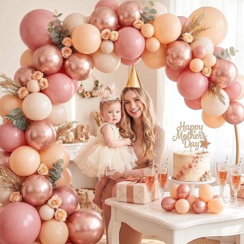 Retro Blush Pink Balloons, 60 Packs 12 Inch Dusty Pink Metallic Chrome Rose Gold White Sand Nude Balloons for Pumpkin Baby Shower Girls Women Boho Birthday Bridal Wedding Mothers Day Decorations