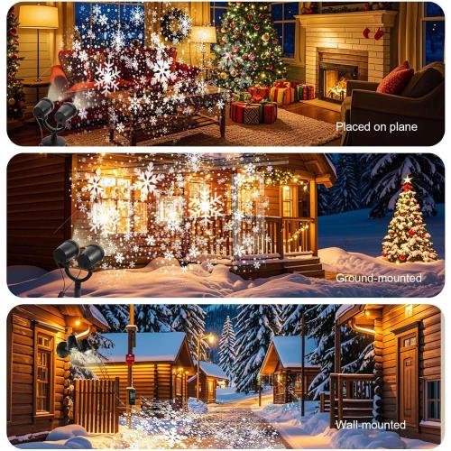 Outdoor Christmas Decorations Christmas Double Head Snowflake Projector Lights,Christmas Projector Lights IP65 Waterproof Adjustable Christmas Decorations Indoor for Patio Wall Window