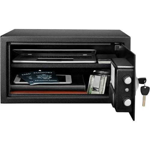 Amazon Basics Steel Security Safe and Lock Box with Programmable Electronic Keypad, for Valuables, Cash, Jewelry, Documents, Black, 1 Cubic Foot, 16.9-x-14.6-x-9.1-inches (WxDxH)