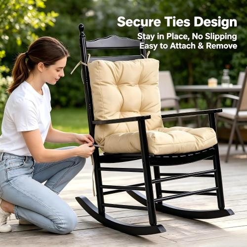 QILLOWAY Outdoor Chair Cushion for Patio Furniture, Waterproof Patio Cushions with Ties, Fade Resistant Replacement Pads for Outdoor Rocking Chairs,Beige