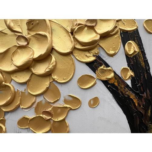 zoinart 3D Modern Oil Paintings, Gold Fortune Tree Painting, Abstract Vertical Canvas Wall Art, Floral Wall Painting for Dining Room Hallway Living Room Wall Decor 48x24 Inches