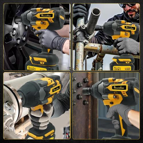 Rhovixster 1/2 Impact Gun, Cordless Impact Wrench Set, 1/2 Torque Impact, Brushless Motor High Torque Impact Guns with 2pcs 4Ah Battery & 1pcs Charger, 850N.M Torque