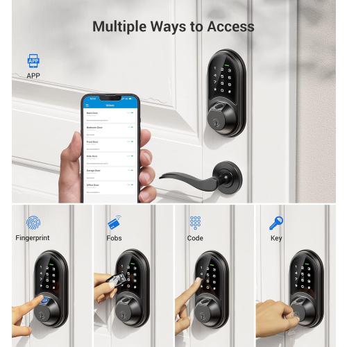 Veise RZ07 Smart Lock, Fingerprint Door Lock, 7-in-1 Keyless Entry with App Control, Electronic Touchscreen Keypad Deadbolt, Biometric Smart Locks for Front Door, Matte Black