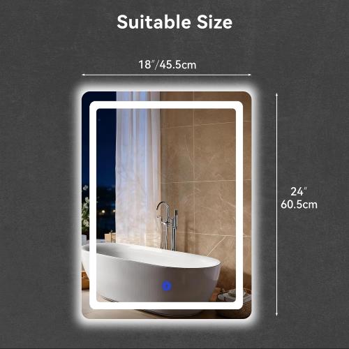 18“ x 24” LED Bathroom Smart Mirror, Rectangle Mirror with Three Color Light Temperature Brightness Settings,Backlit   Front Lit,Wall-Mounted Vanity Mirror with Memory Function