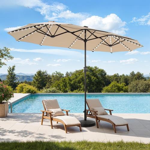 HERA'S PALACE 13ft Patio Umbrella with 120 LED Solar Lights Double Sided Outdoor Umbrella for Patio 8 Colors Changing Table Umbrella Outdoor Patio for Garden Pool