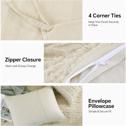 Textured Linen Stripe Duvet Cover Set Queen/King Size, 3 Pieces Linen Like Woven Bedding Set for All Seasons, Includes 1 Duvet Cover & 2 Pillowcases, King 104x90