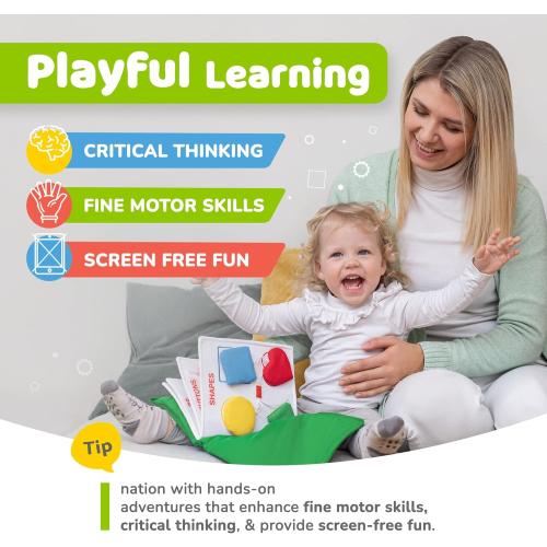 deMoca Busy Book for Toddlers 1–3, Quiet Travel Activity Book for Airplane and Car Rides, My Quiet Book Montessori Toy for 1 Year Old, No Noise Busy Board, Gift for Boys and Girls