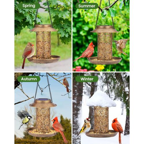 Bronze SWEETFULL Solar Bird Feeder for Outdoors Hanging, Metal Wild Bird Feeder for Cardinals Solar Garden Lantern with S Hook as Gift for Bird Lovers
