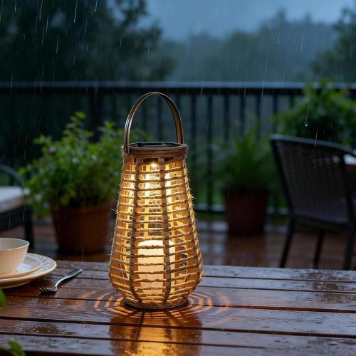 Hanging Solar Lanterns Outdoor Waterproof, Hand-Woven Hemp Rope,10x5.5 Inch