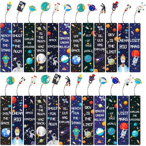 Zonon 24 Pack Space Bookmarks for Kids with Metal Charms, Astronaut