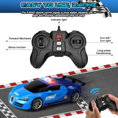 Remote Control Car, One-Click Becoming Robot Transforming Toys Car for Boys, Smooth Deformation, Demo Mode, 360° Rotation, Easy to Use, 2.4GHZ, with LED Lights, RC Cars for Christmas, Kids