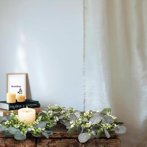 20 Pcs Artificial Eucalyptus Candle Rings, Boho Wedding Candle Holder Wreaths with Green Leaves, Decorative Pillar Candle Rings for Centerpieces and Home Decor