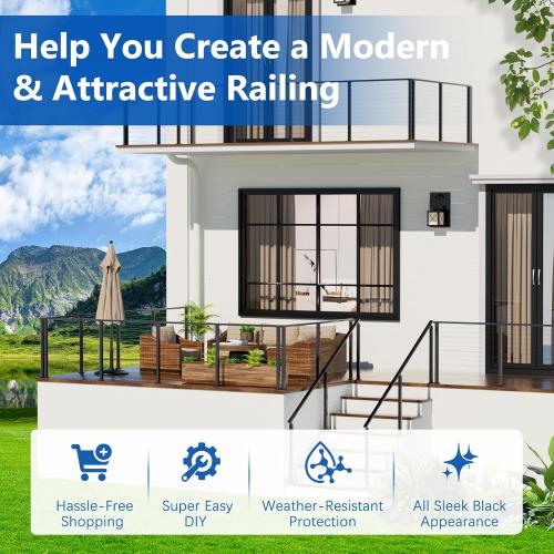 2Pack 42 T304 Stainless Steel T-Drilled Corner Post Cable Railing Black(Post 41x2x2), 3-Sides Flat Top One-Post Corner Solution, 90° Drilled Post with Cable Grommets for Corner Railing