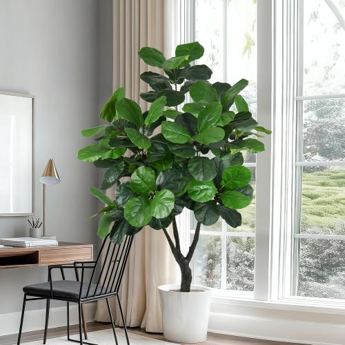 Artificial Fiddle Leaf Fig Tree 7FT Tall Large Faux Trees with Realistic Leaves, Fake Tropical Floor Potted Artificial Plants for Home Office Living Room Indoor Outdoor Decor (84in,1Pack)